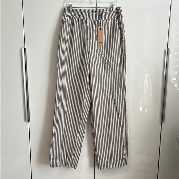 SCOTCH & SODA NWT Olive Green Striped Wide Leg Pants Slant Pocket, Size L - Picture 3 of 10